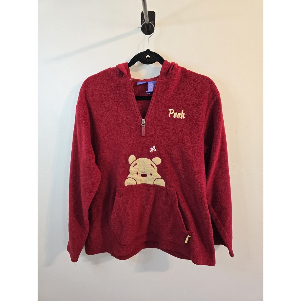 Vintage Disney Ladies Pooh Fleece 1/4‎ Zip Hoodie Size XL Pocket Embroidered